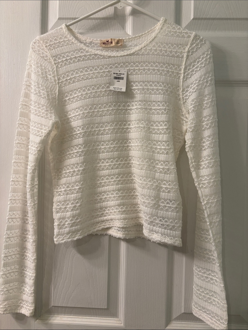 Hollister White Lace Knit Long-Sleeve Top Juniors Sz L New Sheer